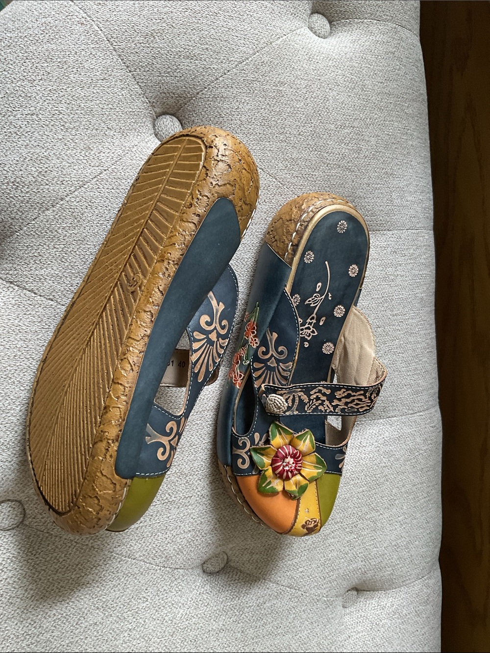 Socofy Artisan Multicolor Leather Floral Clogs - Women's Slip-On Sandals 8 - Picture 7 of 7